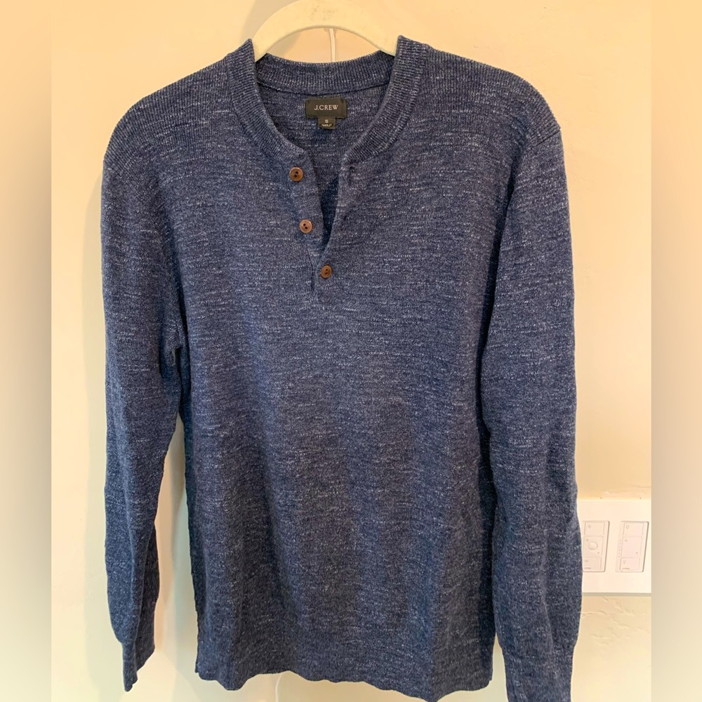 J. Crew Mens Medium Dark Blue Rugged Cotton Henley Long Sleeve Sweater Top AR421